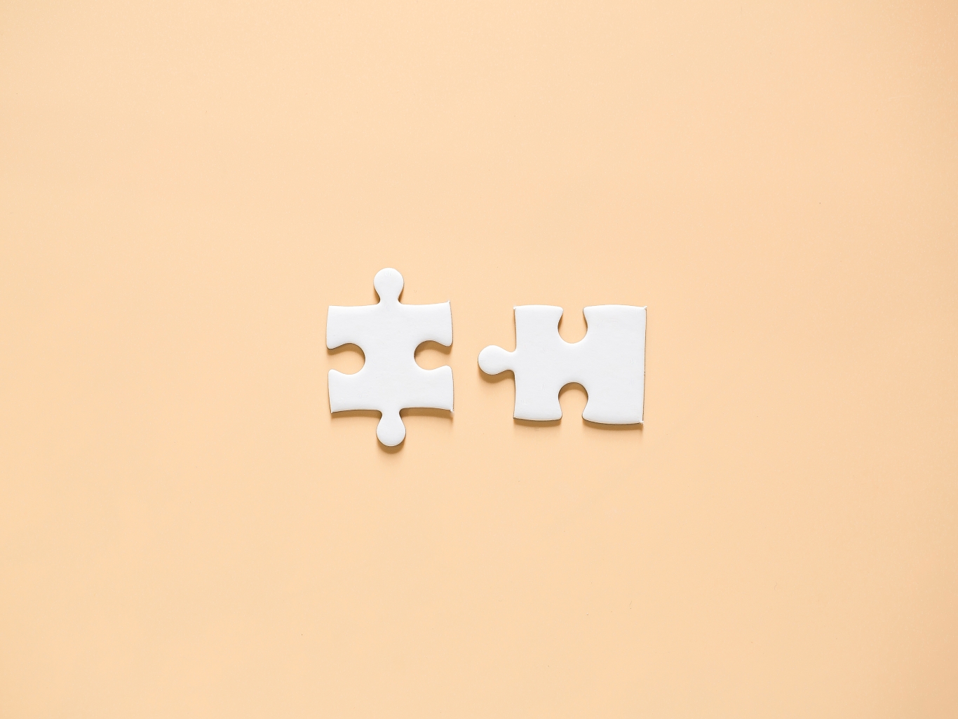 Two pieces of puzzle representing the employer and employee on a pink background.